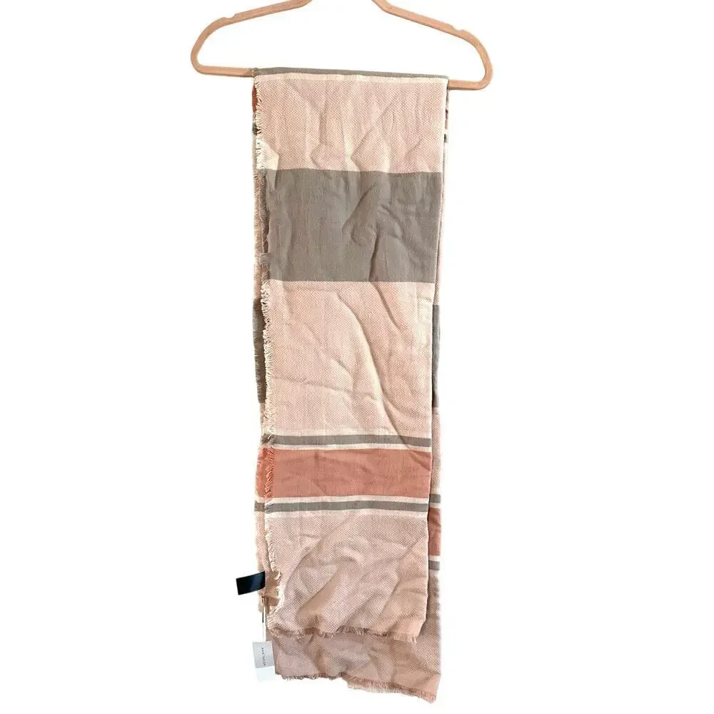 ANN TAYLOR Gray Pink Striped Blanket Shawl Scarf Wrap - NWT